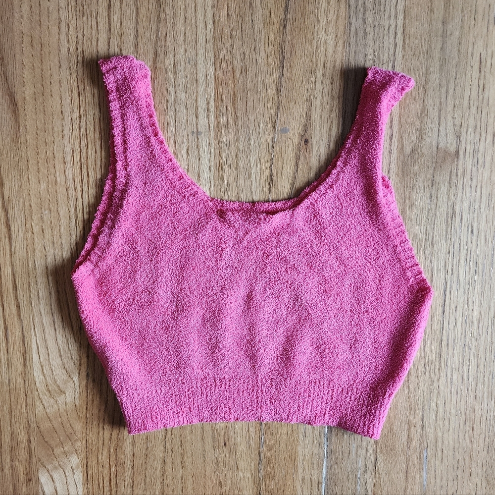Women's Pink Fleece Cropped Scoop Neck Sleeveless Pajama Top Sleepwear Small S
